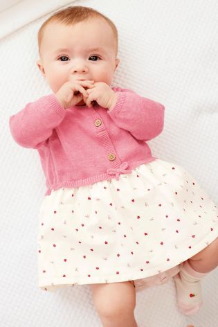 Pink Knit Print Dress (0mths-2yrs)